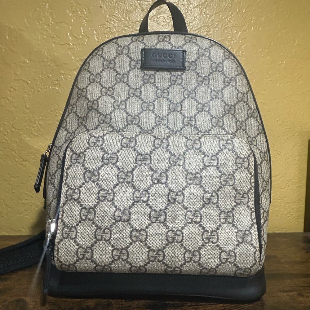 Gucci Monogram Backpack in Gray and Black